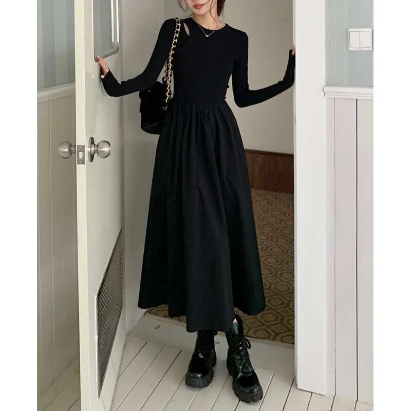 Dongdumaoyi Uitgehold Gebreide Jurk Met Lange Mouwen Voor Dames Nieuwe Lente En Herfststijl Elegante Slim Fit C
