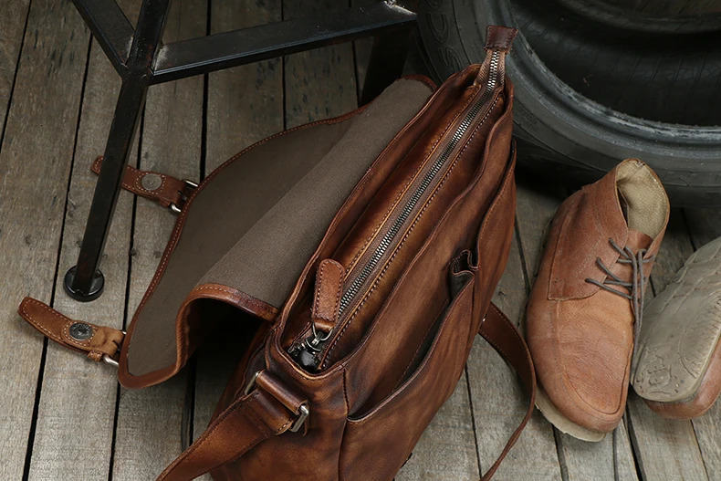 Retro leather messenger bag mens shoulder cross body casual suspender 250326