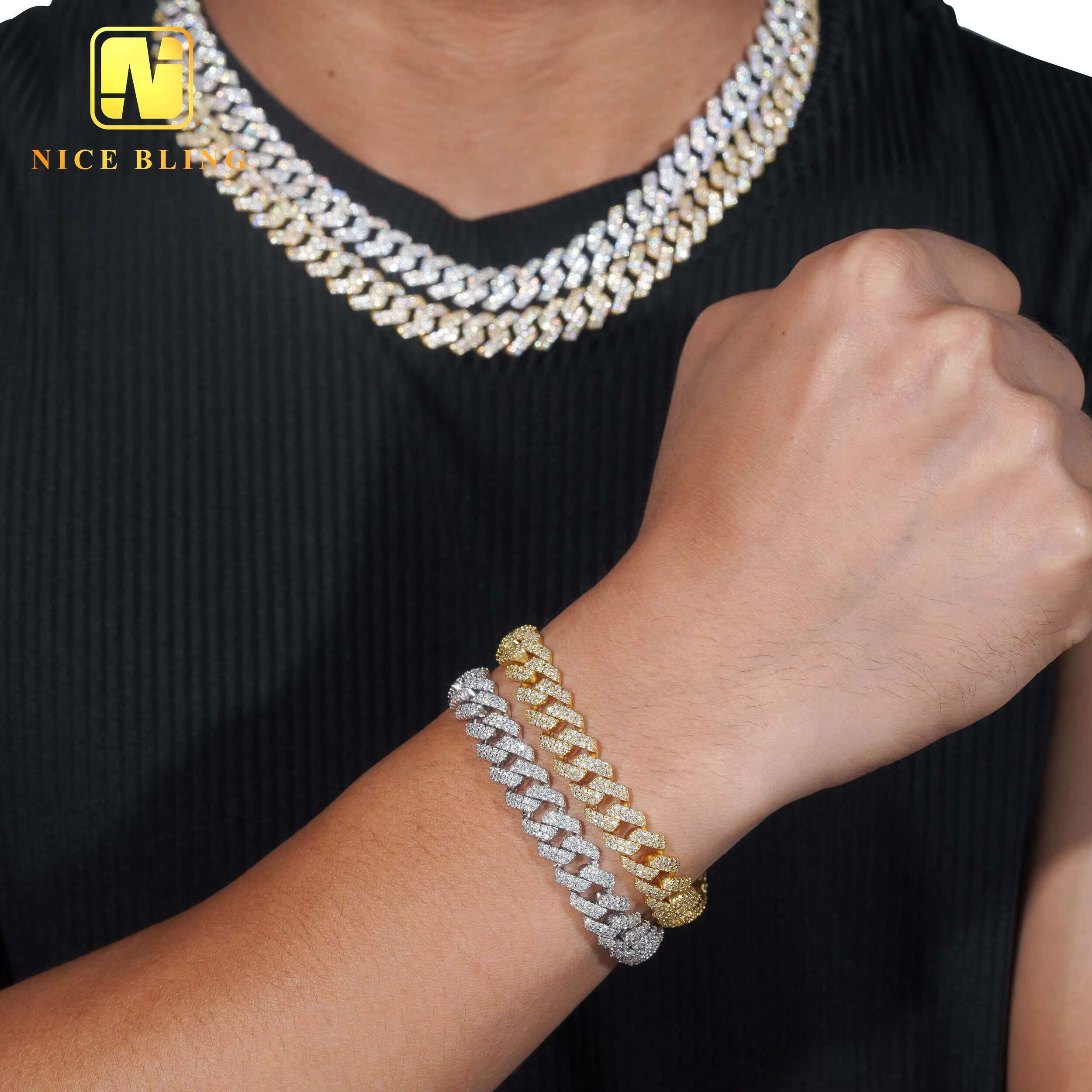 Sale Promotion 10mm Fine Jewelry Iced Out Diamond Cuban Link Chain Hip Hop Jewelry VVS Moissanite Bracelet Necklace for Men