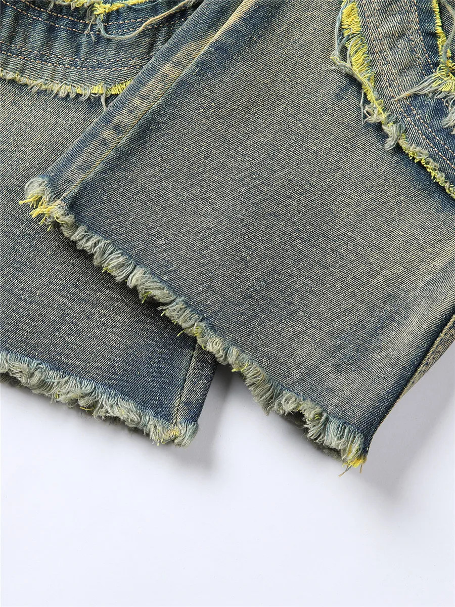 Mens Spring Autumn Casual Denim Pants Ripped Multi Pockets Slim Fit Jeans Trousers for Streetwear Punk Trendy Fashion Retro 250317