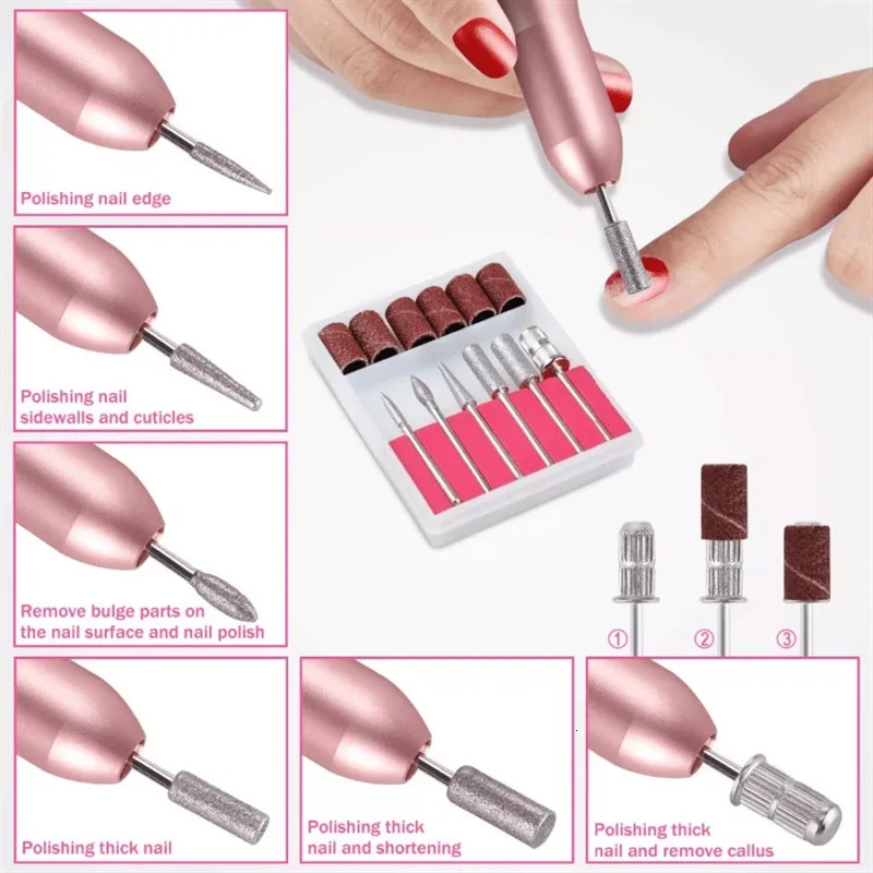 Electric nail grinder nail grinder nail grinder nail drill nail professional tool belt 6 grinding heads and sand ring 250324