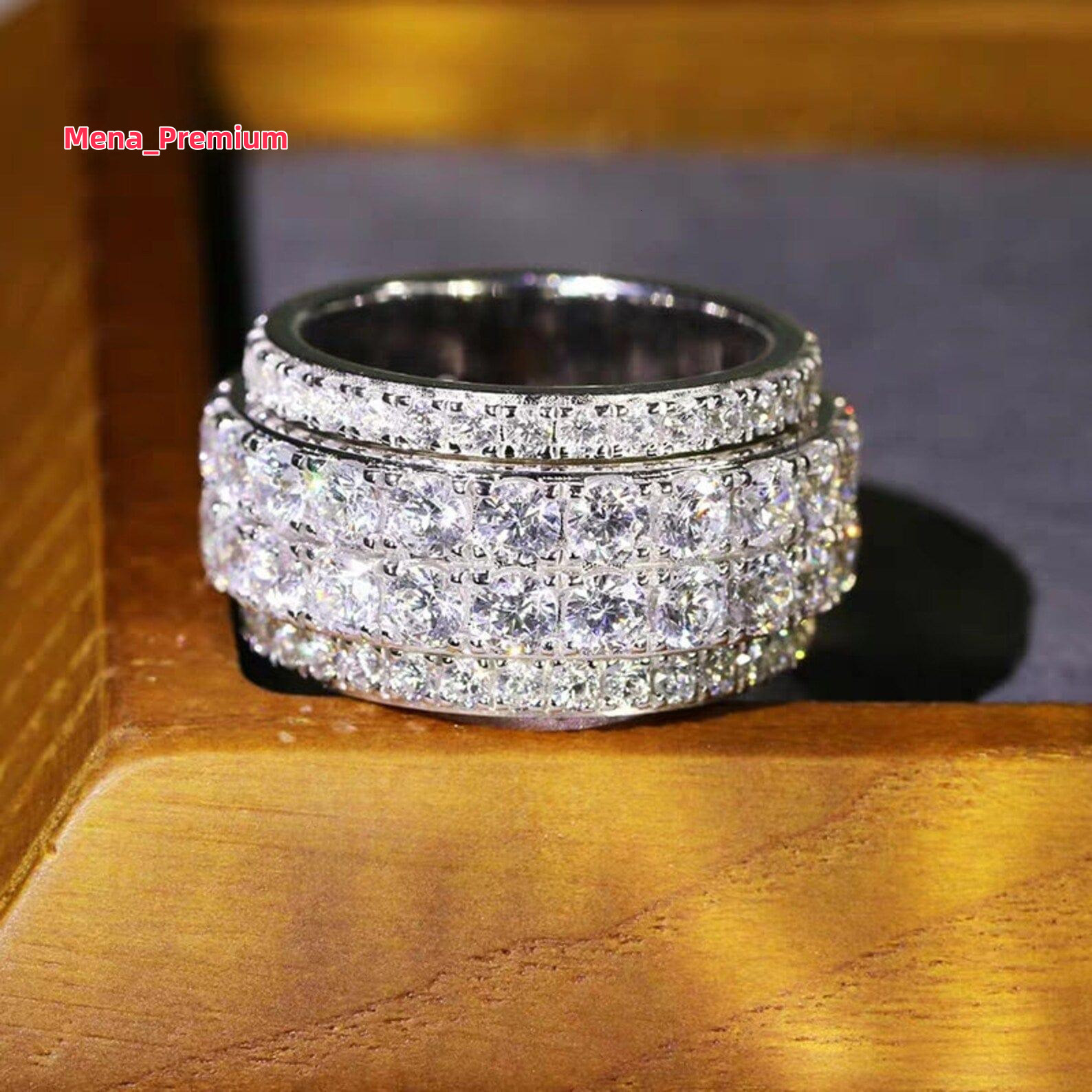 Mens Ring Trend Hip Hop Ice Out VVS Lab Grown 10K 14K 18K Gold Full Diamond Rounded Ring Luxury Costume Jewelry