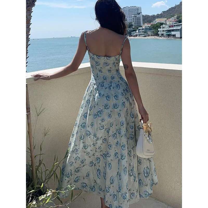 Dongdumaoyi Nieuwe Zoete Stijl Bustier Slim Fit Elegante Prinses Jurk Bloemen Strappy Voor Vrouwen C