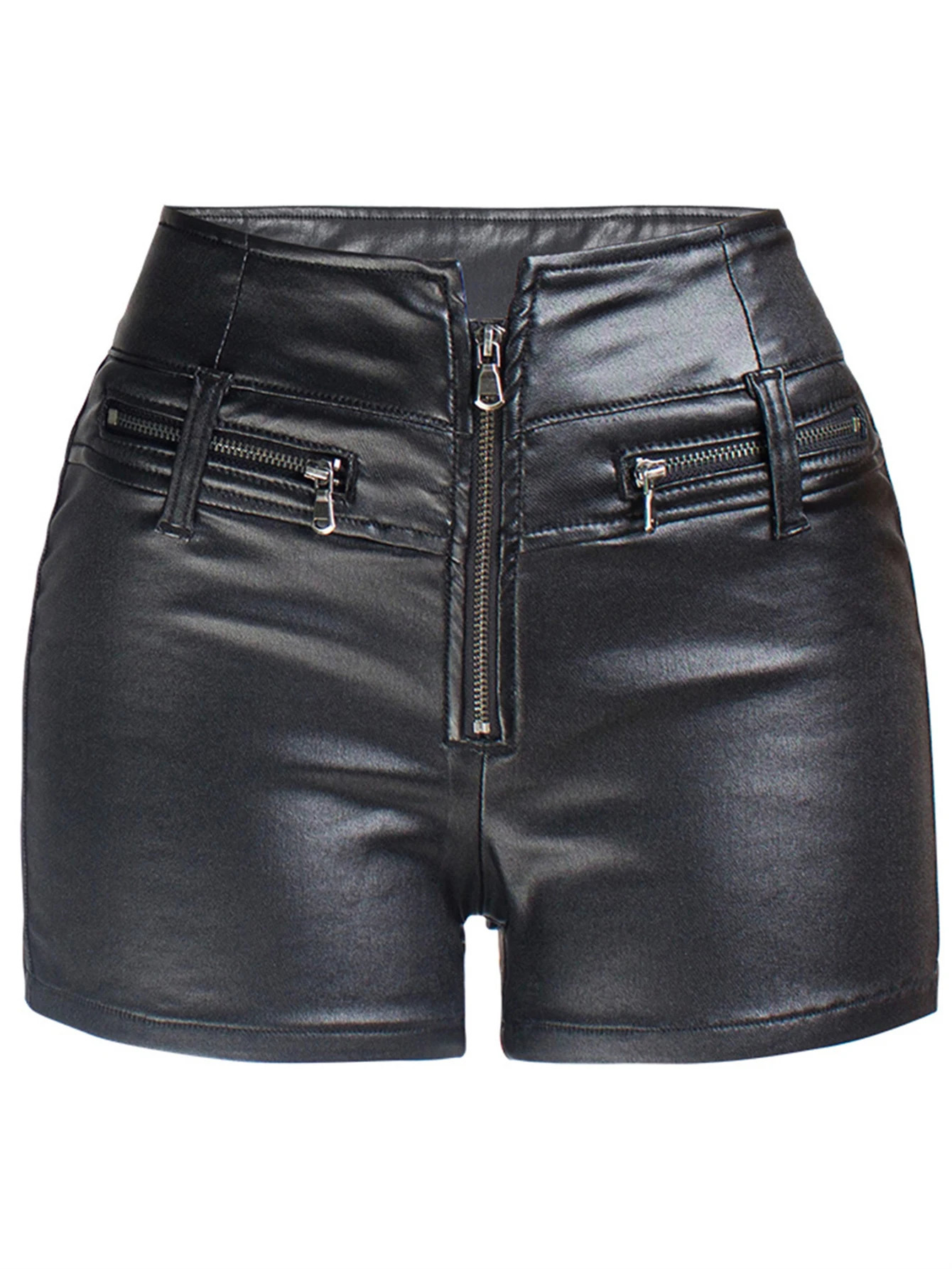 Sexy black PU casual fashion summer shorts for womens clothing Gothic artificial leather high waisted Y2K 250321