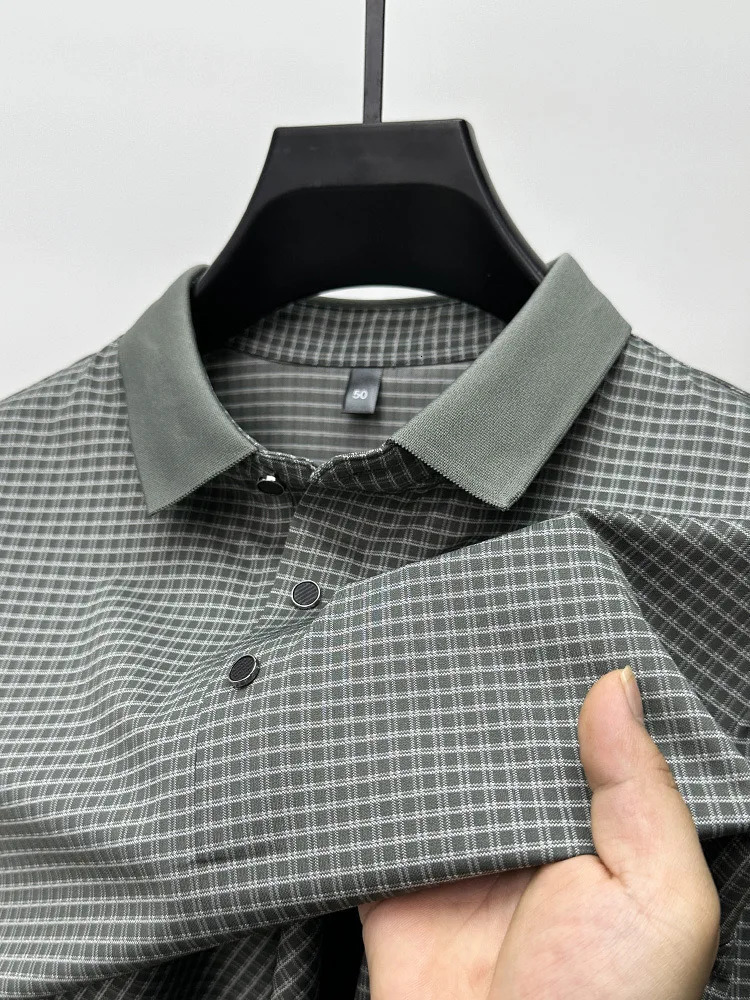 High quality short sleeved mens polo shirt for summer fashion youthful style checkered highend n breathable ice silk Tshirt 250327