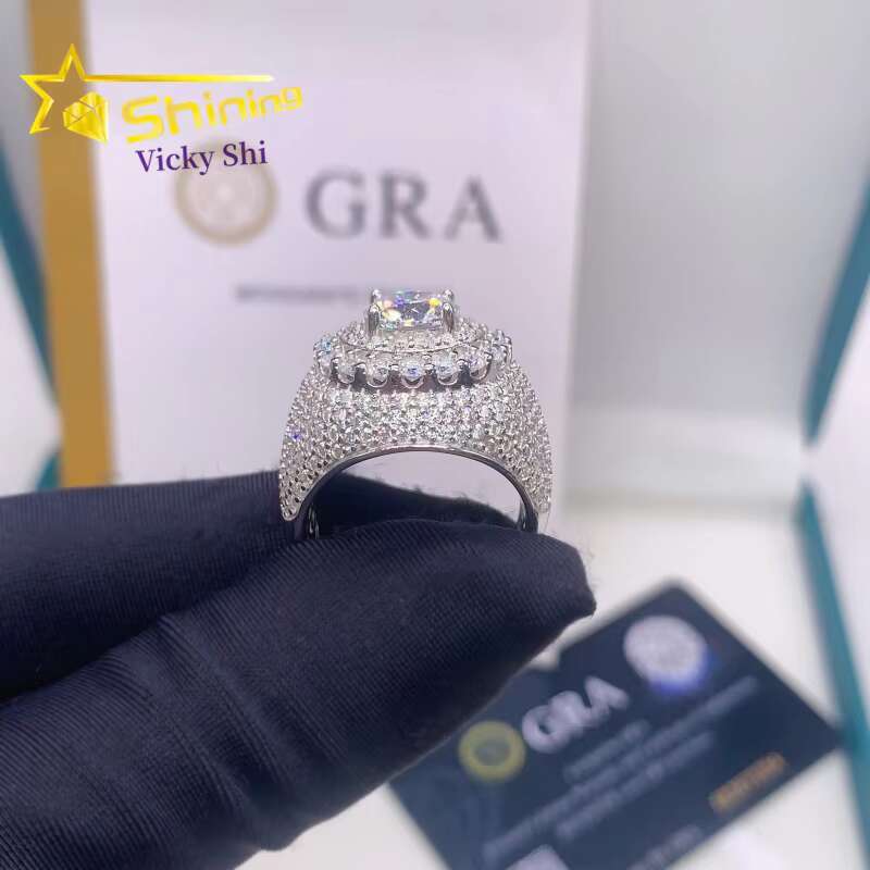 Shining Hip Hop Jewelry Rings GRA Certificated 925 Silver Iced Out VVS Moissanite Ring Custom Rings for Men