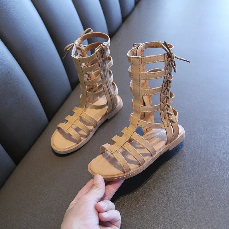 Girls Roman Sandals Summer Children High Tube Shoes Fashion Kids Girls Princess Bowknot Sandals E502 250326