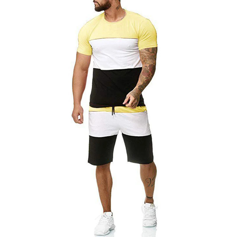Summer gym workout set mens running quick drying training jogging short sleeved fitness tight fitting sportswear 250327