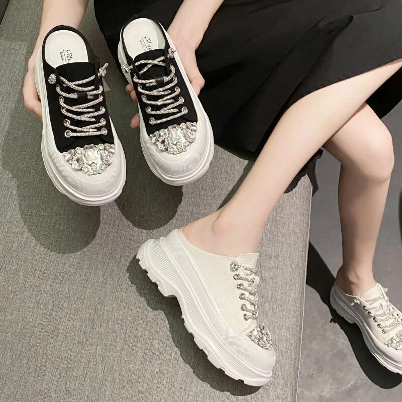 Designer Shoes Light Luxury Rhinestone Sparkling Rhies Four Season Casual Sports Shoes Women's Fashionable Lace Up Sports Slippers Multifunctiona