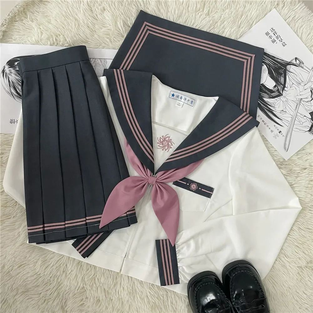 JK Uniform Japanese Academy Style Sweet Long Short Sleeve Sailor Set Folded Skiing School 250326