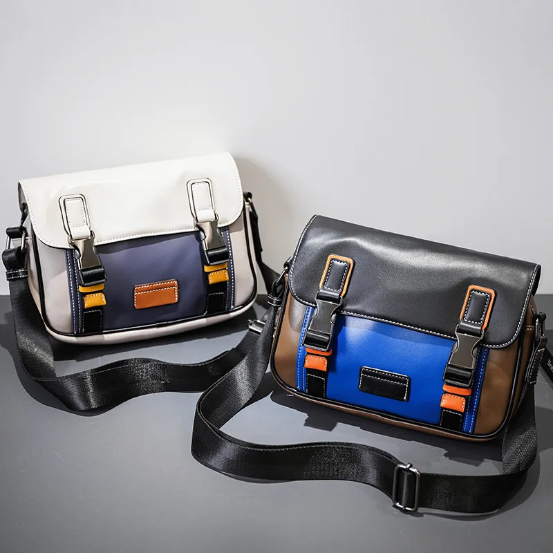 Mens Messenger Bag Fashion Patch Work PU Leather Cross Body Shoulder Square Backpack Strap Handbag 250326