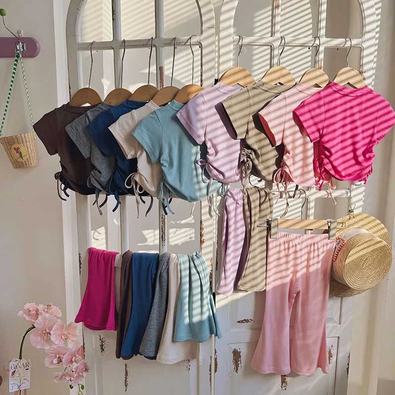 Unitim Summer Kids Girls 2PCS clothing set pure cotton thin brushed T-shirt flange pants set toddler girls setT250327
