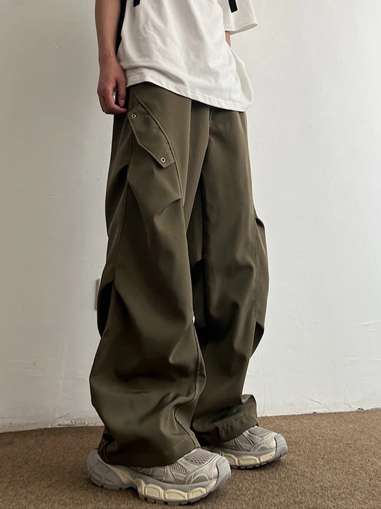 Techwear Parachute Cargo Pants Mens Hip Hop Wide Leg Trouser Quick Drying Street Clothing Loose and Oversized Korean 250327