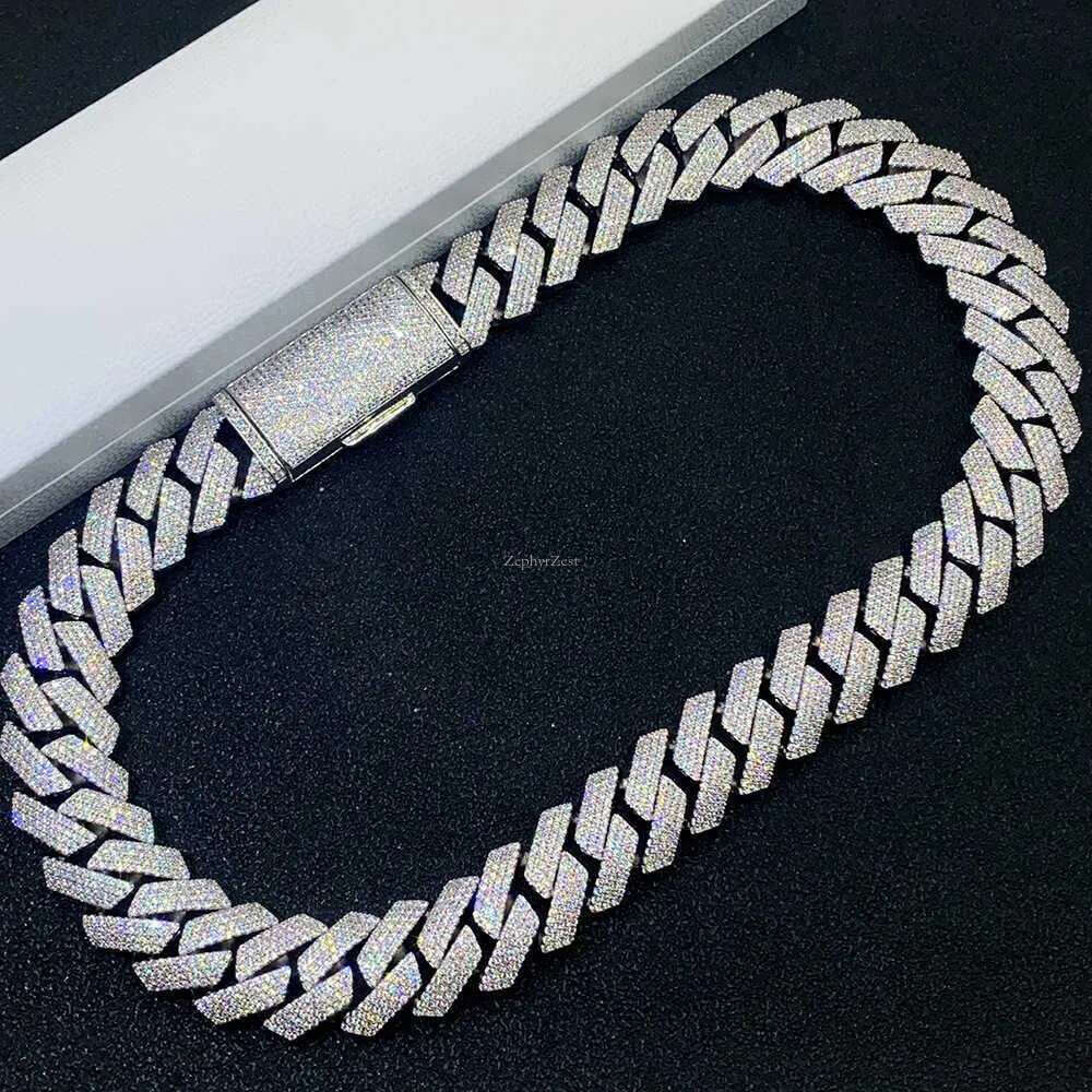 moissanite necklace cuban k chain 20mm 4 row full dia ice out vvs pass dias tester stainless steel plating hiphop men's jewelry bracelet necklace