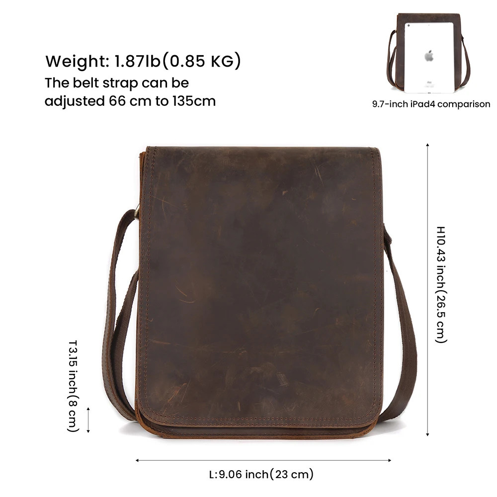 JOYIR Retro Crazy Horse Leather Mens Messenger Bag Flip Cover Casual Small Cross Body 97inch iPad Travel Work Shoulder 250326