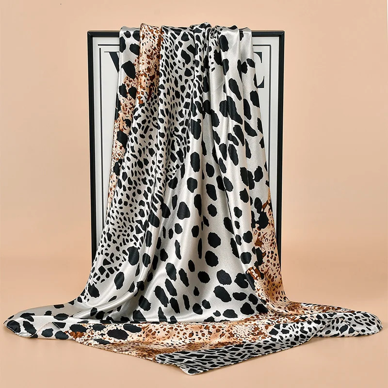 90 * 90cm leopard print square scarf womens er scarf fashionable polka dot headband matte satin headband handle 250322