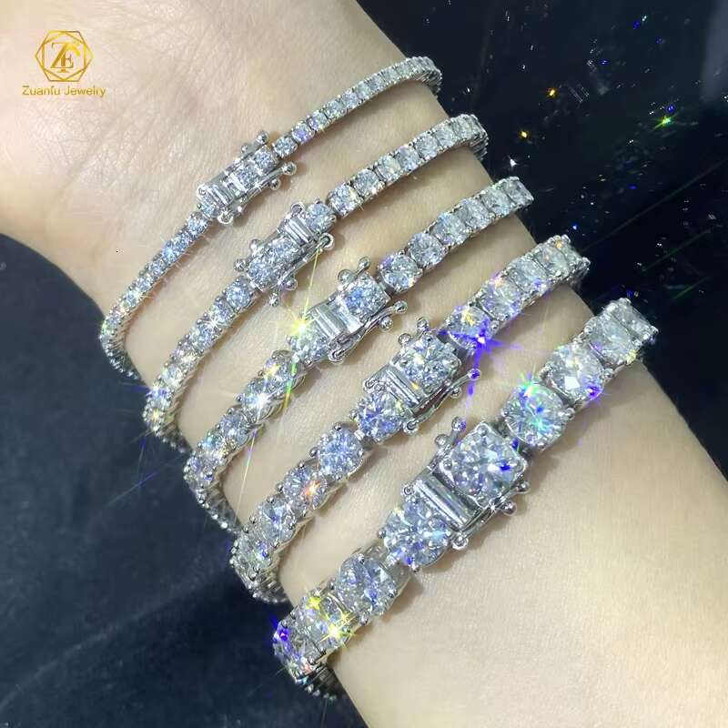 Zuanfo D VVS 925 Silver Moissanite Tennis Bracelet with Round Diamond Gold Plated Fashionable Jewelry for Gift