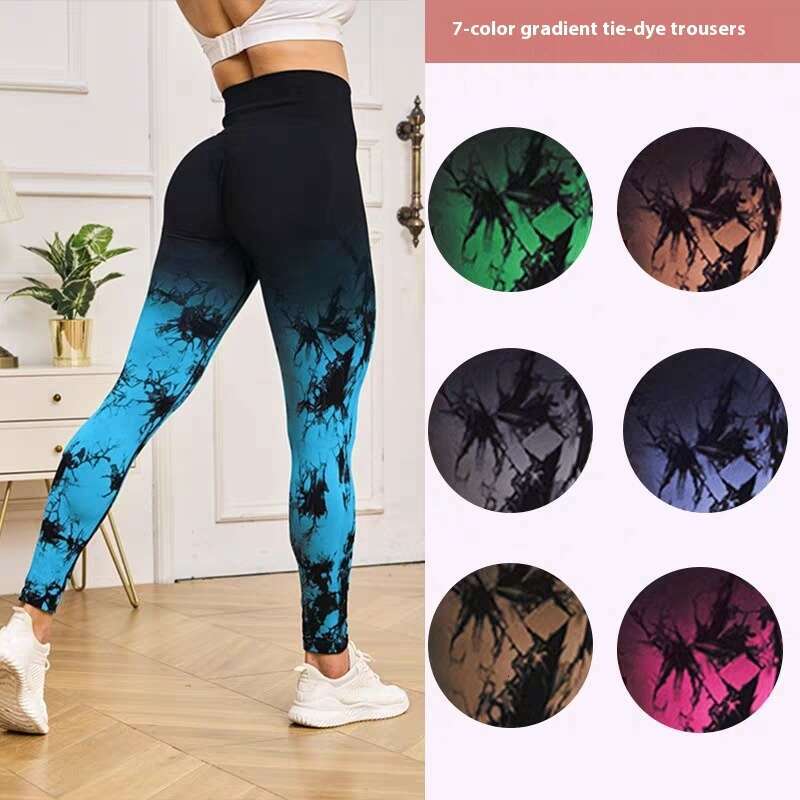 Women Yoga Pants Peach High Waisted Tie Dye Sexy Exercise Training Fitness Elasticity Tight Fitting Show Buttocks Internet Famous Hip Lifting Yoga Pan