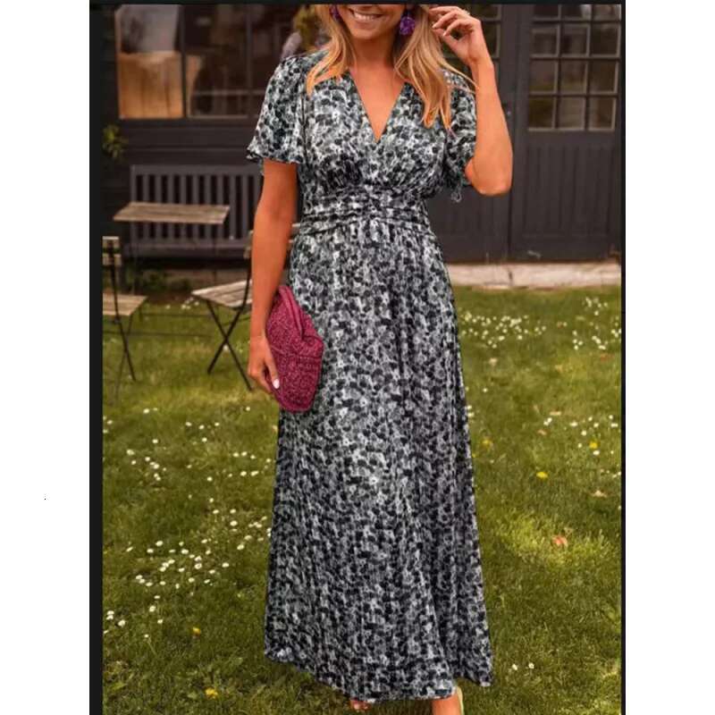Dongdumaoyi Nieuwe Modieuze En Elegante Damesjurk Met V Hals Print In De Taille