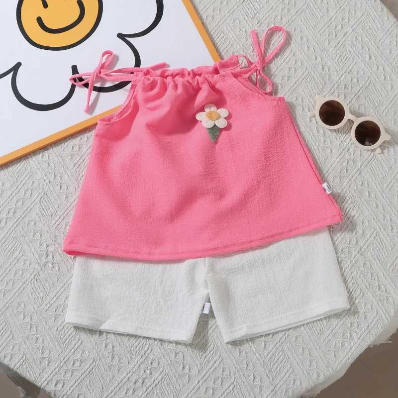 Girls set summer new Korean fashion floral vest shorts daily two-piece set childrens clothing girlT250327