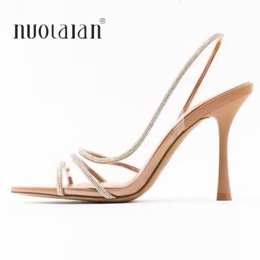2023 Women Summer Rhie Sgback Pumps Office Lady Transparent Heeled Sandals Elegant Pointed Toe y High Heels