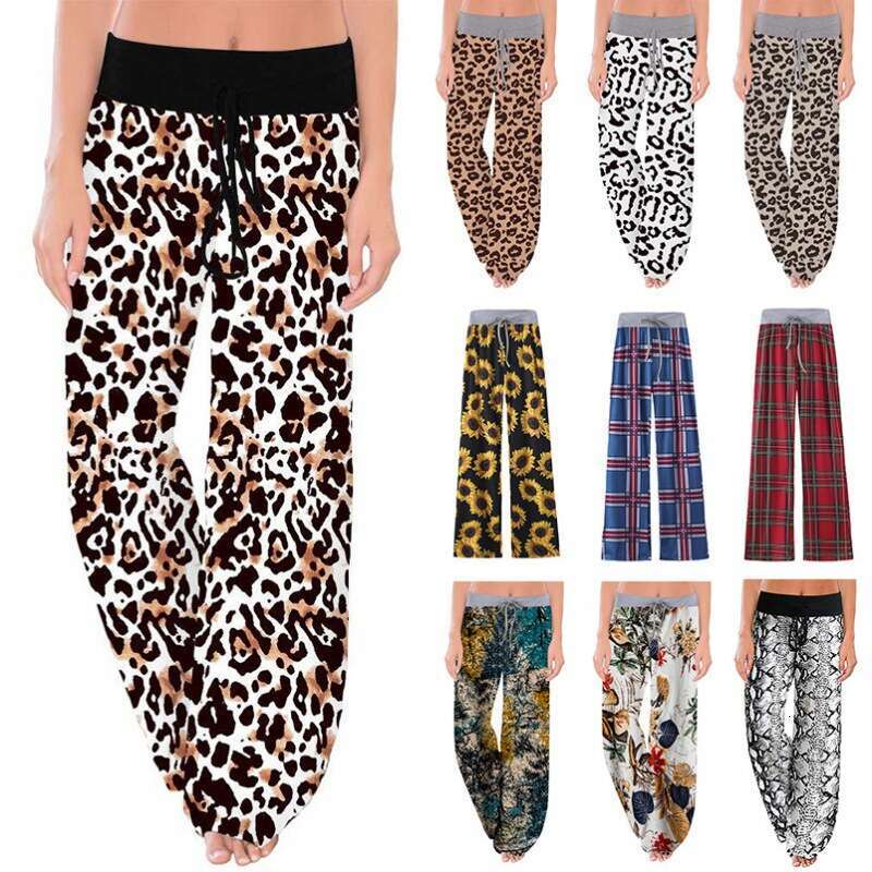 Women Yoga Pants New Leopard Print Comfortable Casual Stretch Drawstring Sleepers Wide Leg Pants For Women