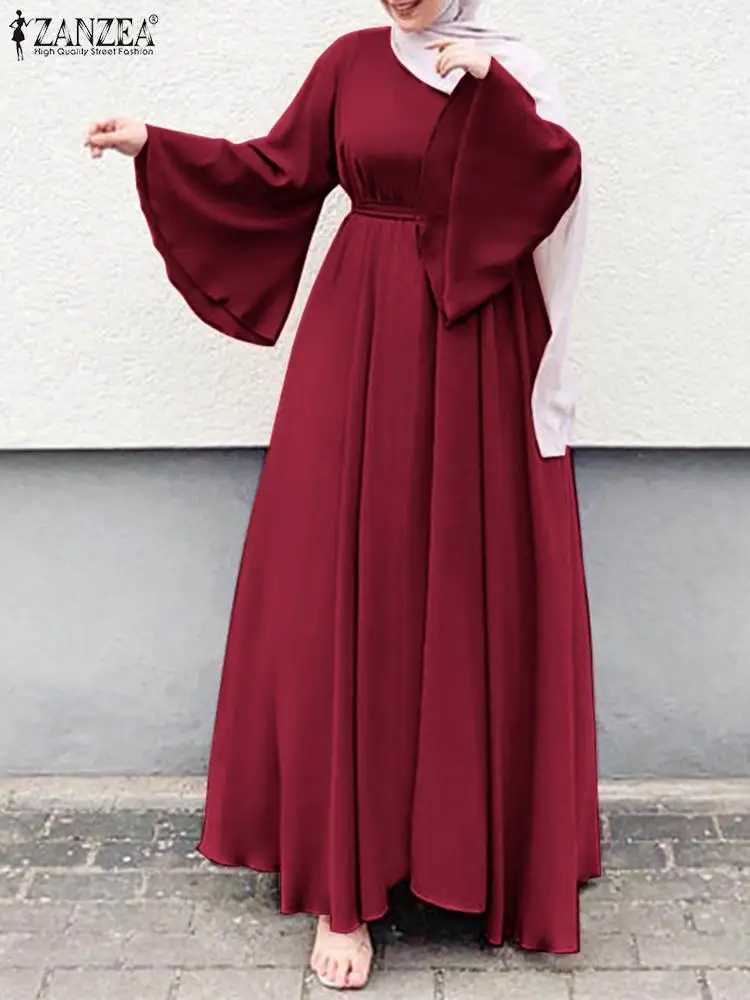 ZANZEA Women Muslim Maxi Dress Solid Color O-Neck Long Slve Turkish Abaya Robe Fashion Casual Elegant Party Oversized Vestidos X250514