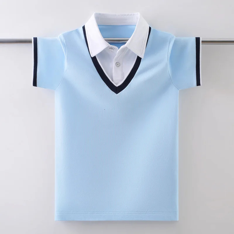 Kids Pure Cotton Polo Shirt Summer Fashion Children School Uniform T-Shirt For Teenager Boys 4-15 Years Tops 250326