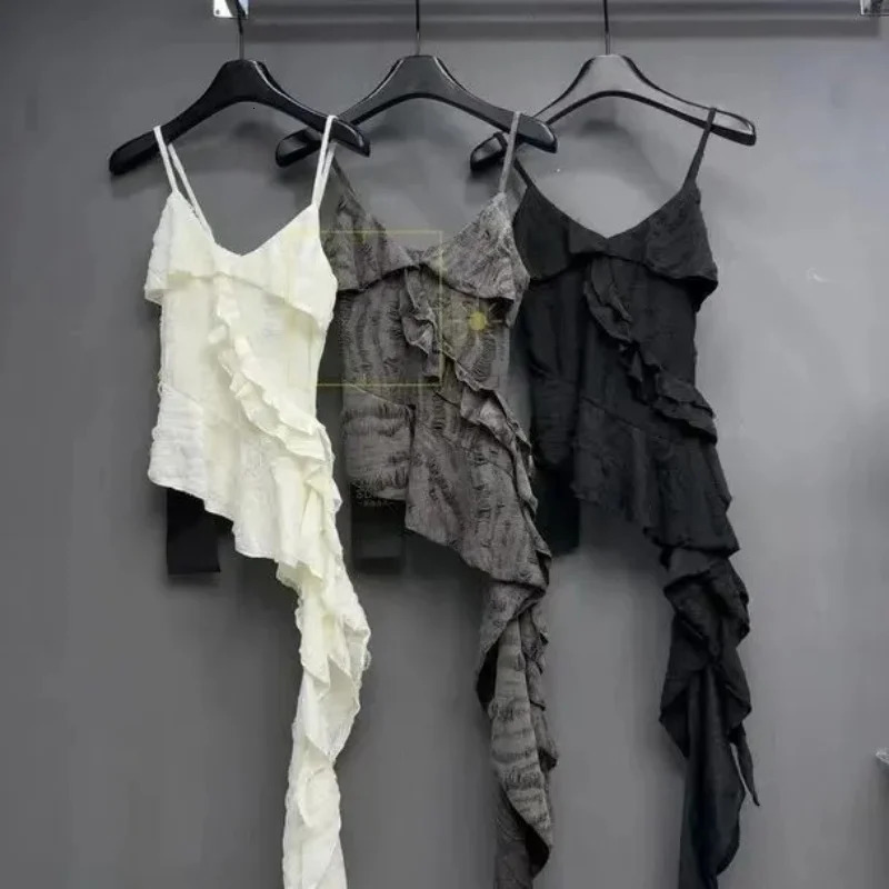 Spicy Girls Camisole VNeck Short Sleeve Top Sexy Womens Irregular Tshirt and Shirt Gothic Ruffle Tank 250326