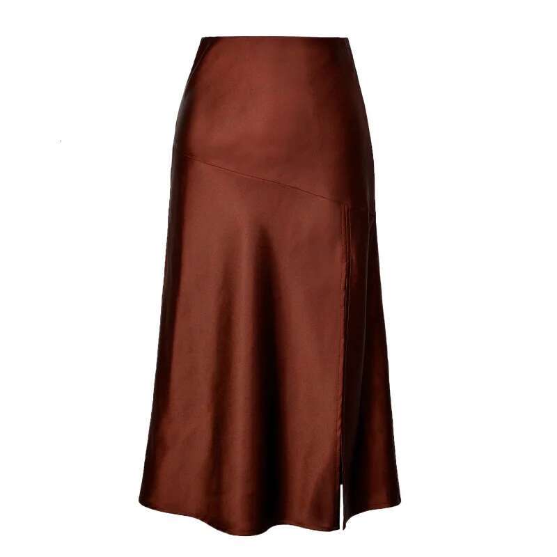 Dongdumaoyi Satijnen Midi Rok Met Hoge Taille Luxe Gladde Effen Maxi Split En Uitlopende Zoom A
