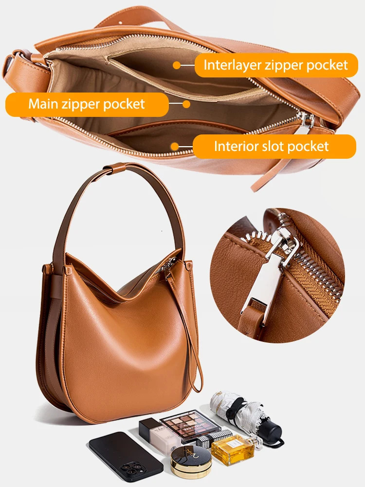 Zency Womens Brown Messenger Bag Soft Leather Fashion Girls Handbag y ner Shoulder Large Capacity Tramp 250326
