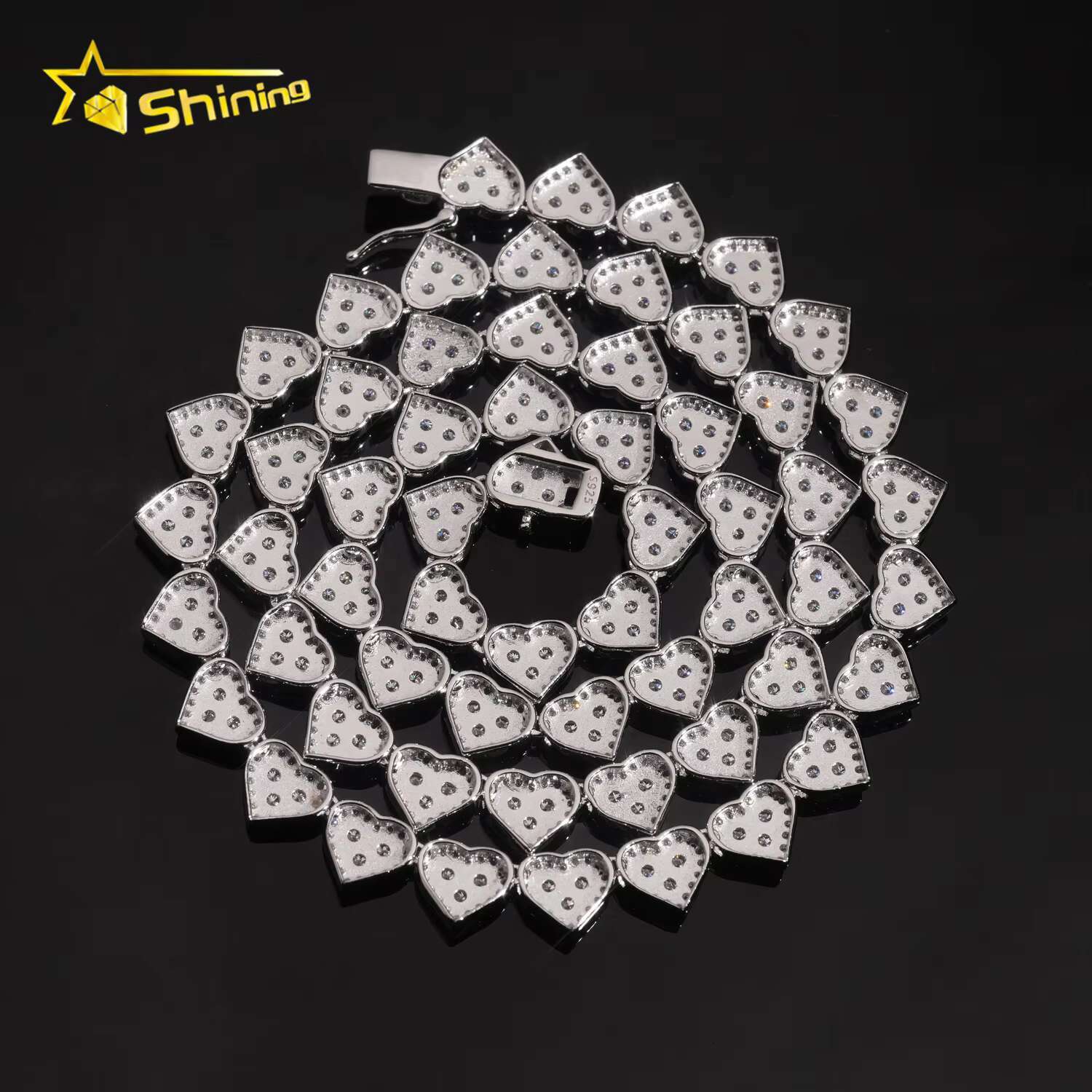 Hot Selling 8mm Width Heart Shape Iced Out VVS Moissanite Chain Cuban Link Hip Hop 925 Silver Men Moissanite Necklace
