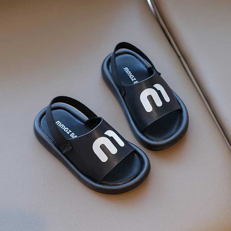Slipper Summer Beach Sandals for Boys Korean Style 2025 Fashion Childrens Shoes PU Leather Non slip Soft Bottom Childrens Shoes S25326