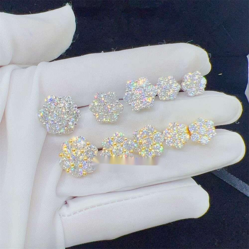 Zuanfa Hot Top Selling Pass Diamond Tester Fine Jewelry 925 Silver 8mm 12mm 15mm Flower Earrings VVS Moissanite Stud Earrings