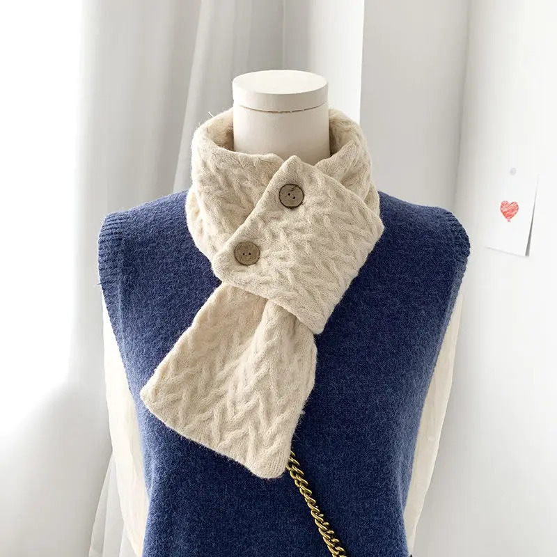 Womens autumn and winter Korean retro neck protection wild knitted wool scarf solid color warm scarf bib Bufandas 250322