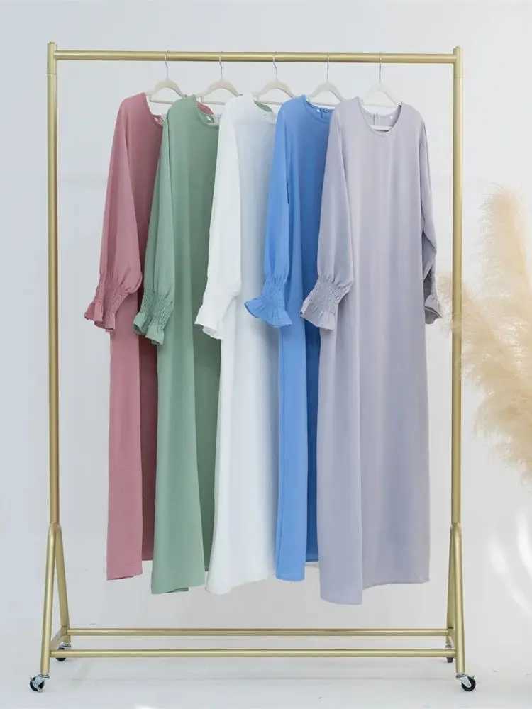 Eid Solid Modest Under Abaya Dubai 2024 Palestine Women Islamic Clothing Muslim Kaftan Inner Dresses Robe Femme Musulmane X2505141