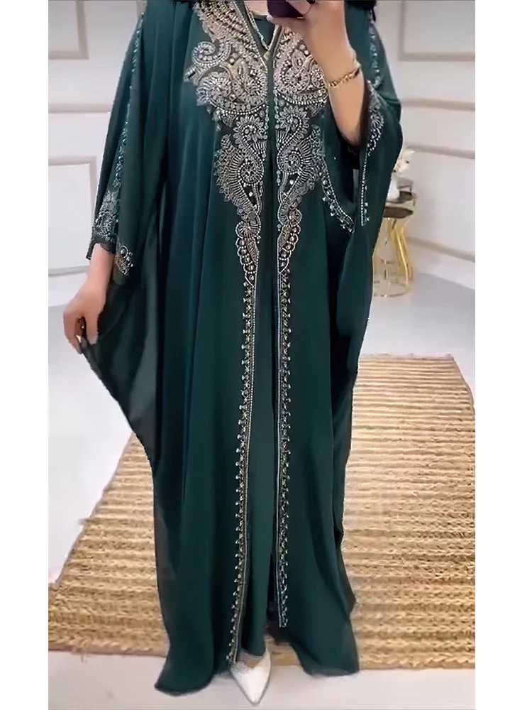 Eid al Fitr womens hooded Abaya 2-piece diamond Jalabiya Moroccan party dress Dubai Abayas Kaftan Vestido long dress X250327