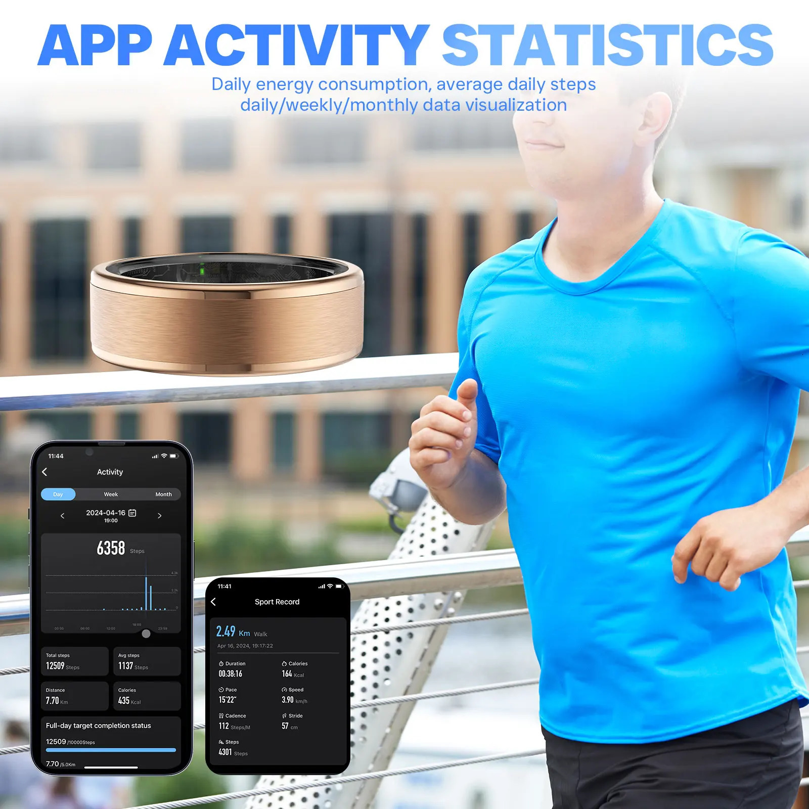 EIGIIS Smart Ring Blood Oxygen Heart Rate Monitor IP68 Waterproof Bluetooth-Compatible5.0 for Men Women for Android IOS 250322