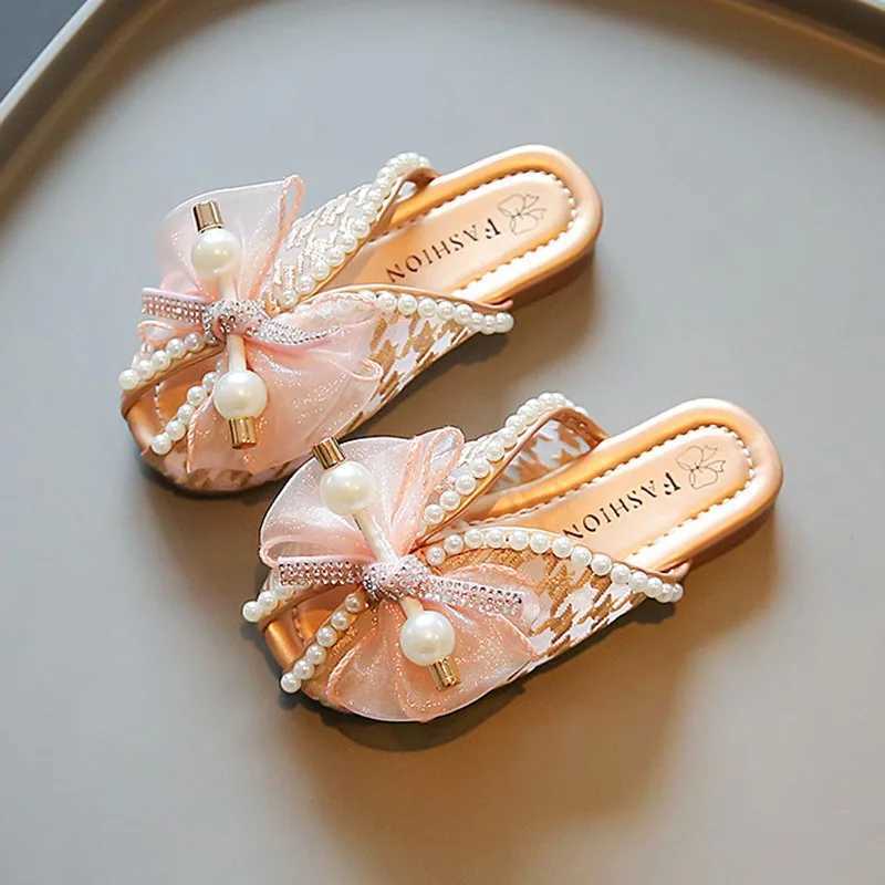Slipper Jlong childrens pearl net butterfly bow sandals with soft non slip sole suitable for outdoor children girls princesses and indoor sneakers S25