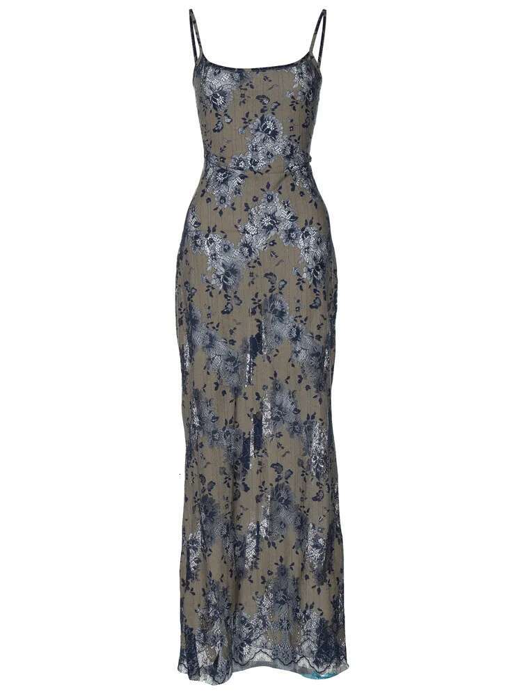 Dongdumaoyi New Fashion Dyed Print Patchwork Hollow Out Back Tie Waist Elegant Long Women S Dress