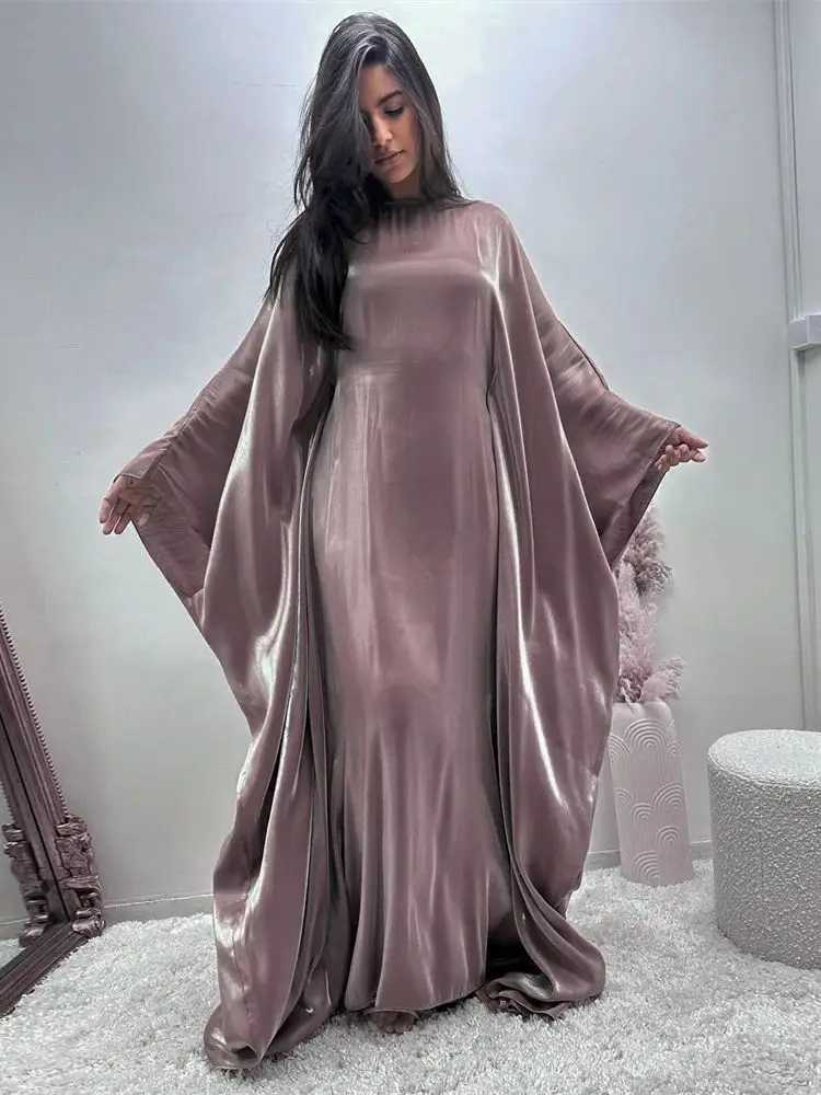 Ramadan Summer Batwing Slve Satin Butterfly Abaya Islam Muslim Maxi Dress Ka Women Kaftan Robe Musulmane Femme Vestidos X250514