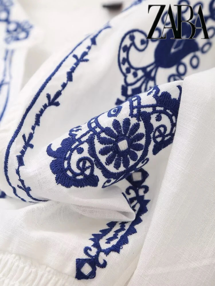 TRAF Womens Ethnic Style Embroidery Literature Long Sleeve Shirt Vintage Temperament V-Neck Womens Fashion Loose Peplum Shirt 250326