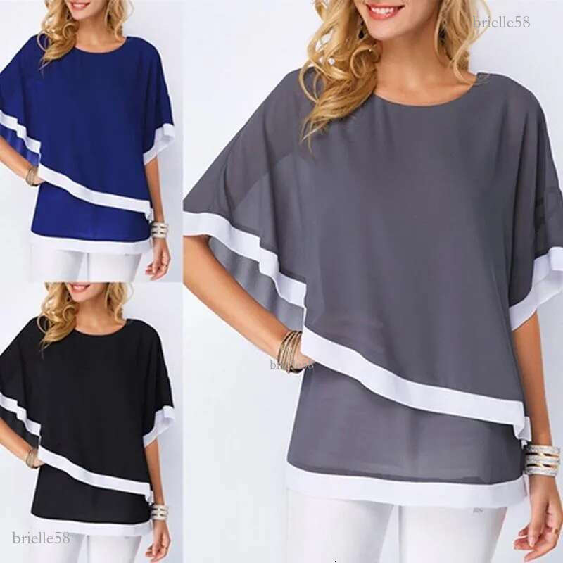 Women's Blouses & Shirts Plus Size For Women 4xl 5xl Patchwork Double Layer Tops Casual Batwing Tunic 2022 Autumn Large Chiffon