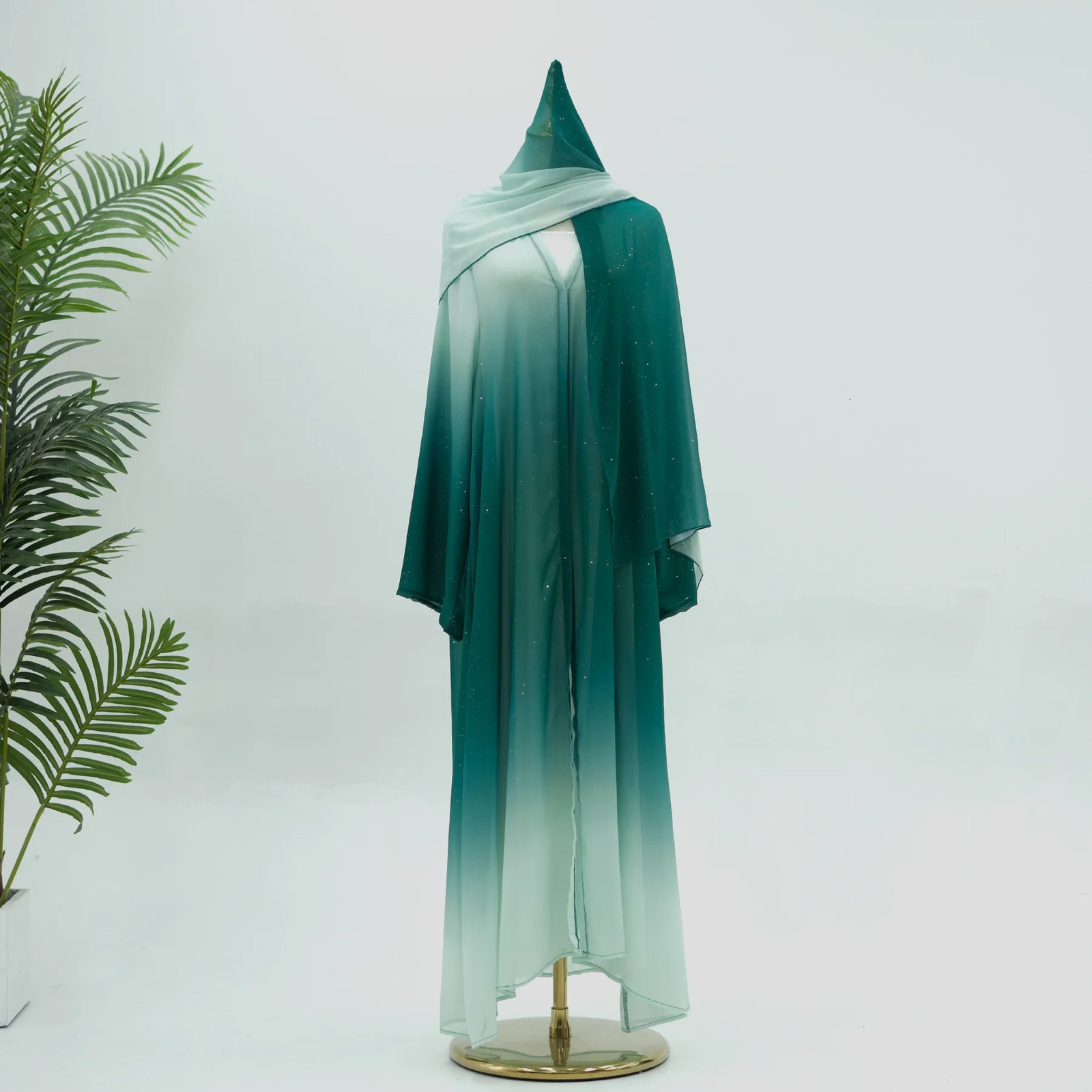 Dubai y gradient color Abaya open kimono Muslim dress with scarf moderate robe Khimar Islamic Ka Caftan Jalabiya Kaftan 250326
