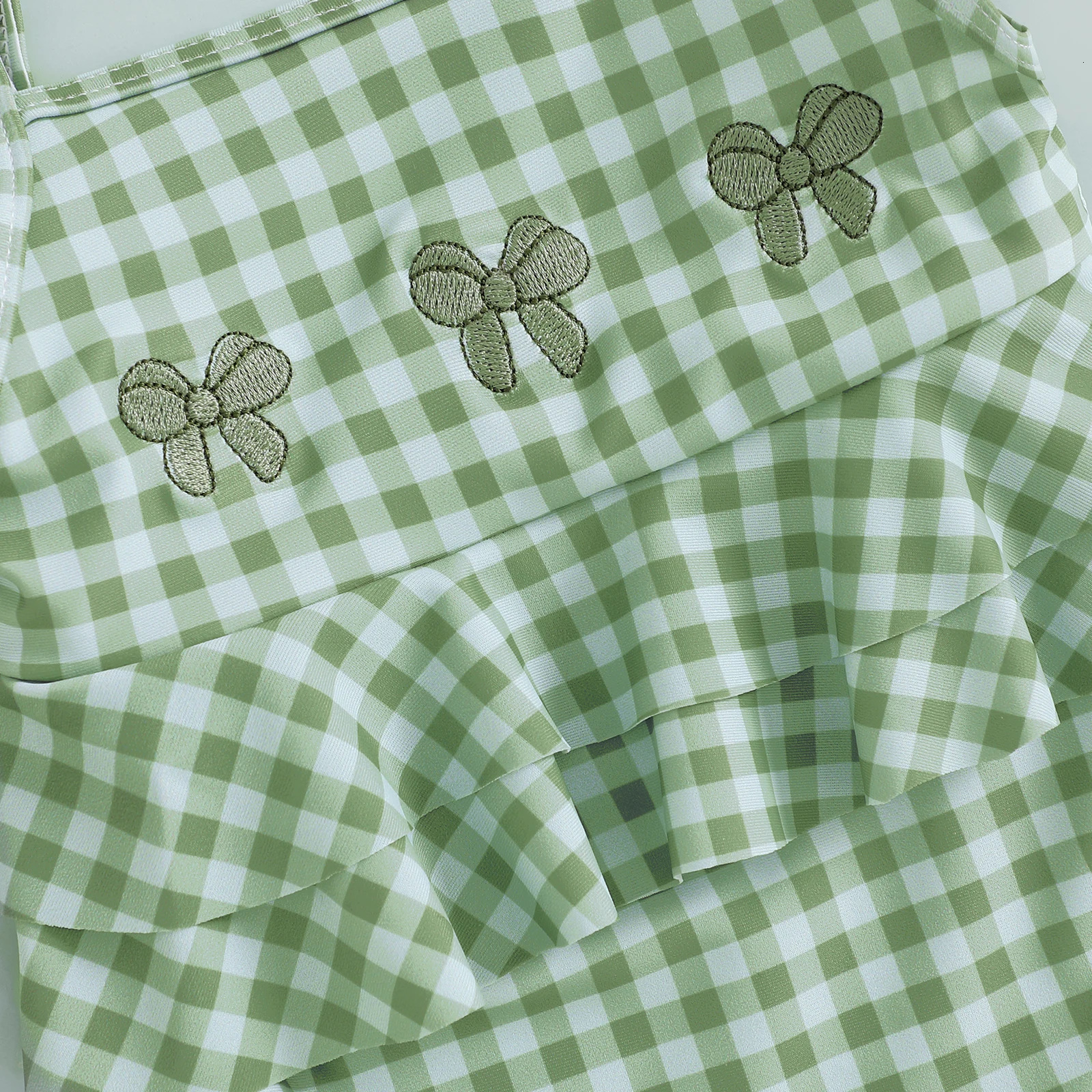 MISOWMNJOY Baby Strap Beachwear for Girls Swimsuit Cute Spaghetti Straps Tie-up Embroidery Bow Plaid Kids Swimming Bathing Suit 250326