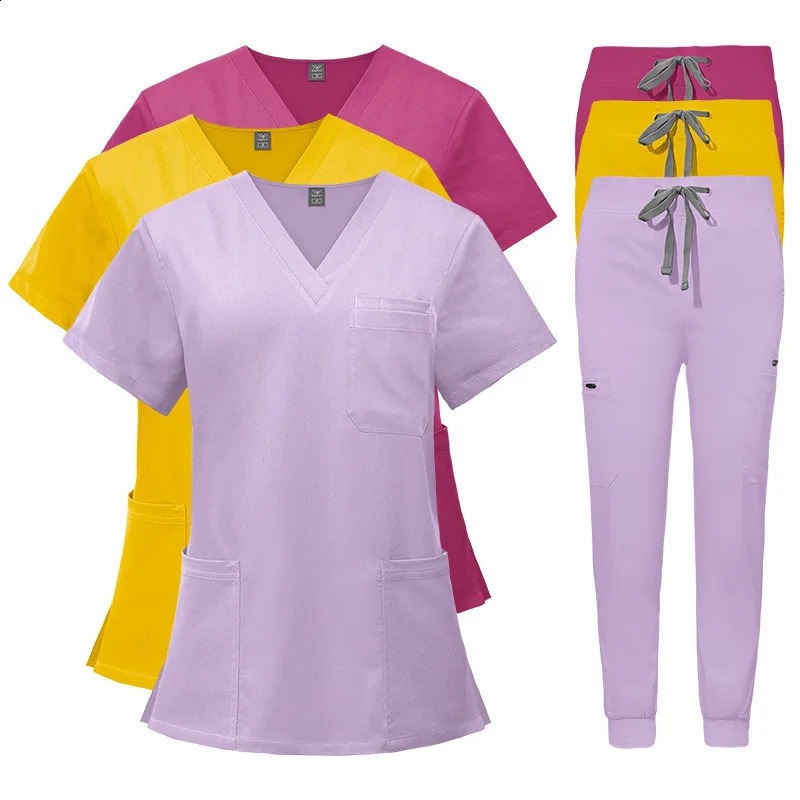 Multicolor Scrubs Uniform Short Sleeve TopPants Care Female Pet Store Doctor Scrub Surgery Work Clothes Set w250326