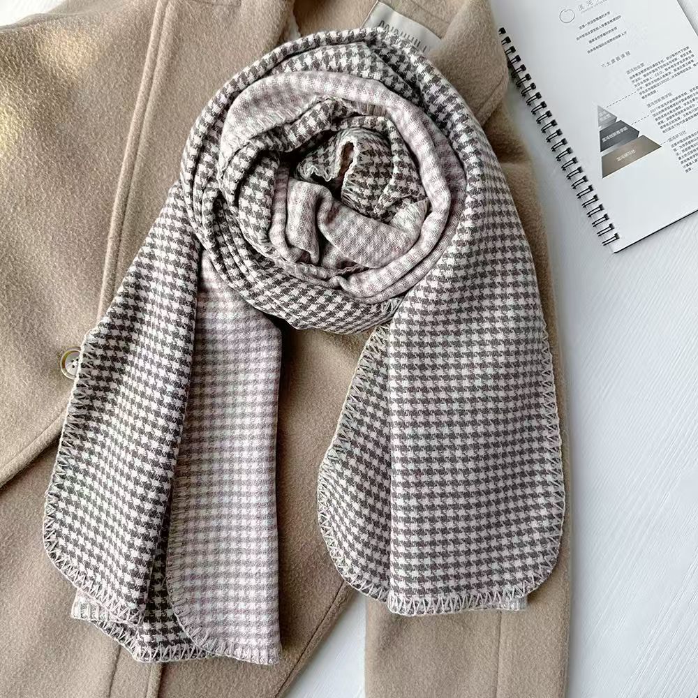 T366 new double-sided scarf winter autumn and winter plaid all-match warm shawl retro thick neck