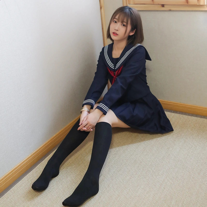 Basic Style Japanese School Uniform Academy High Girl Student Sailor Set White Top Wrinkle Skill 250326