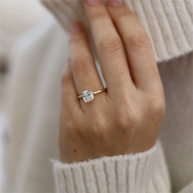 Jewelry 14K 18K Gold 1.5 Carat Square Cushion Solitaire Engagement Ring For Women E VS1 Lab Diamond Wedding Ring