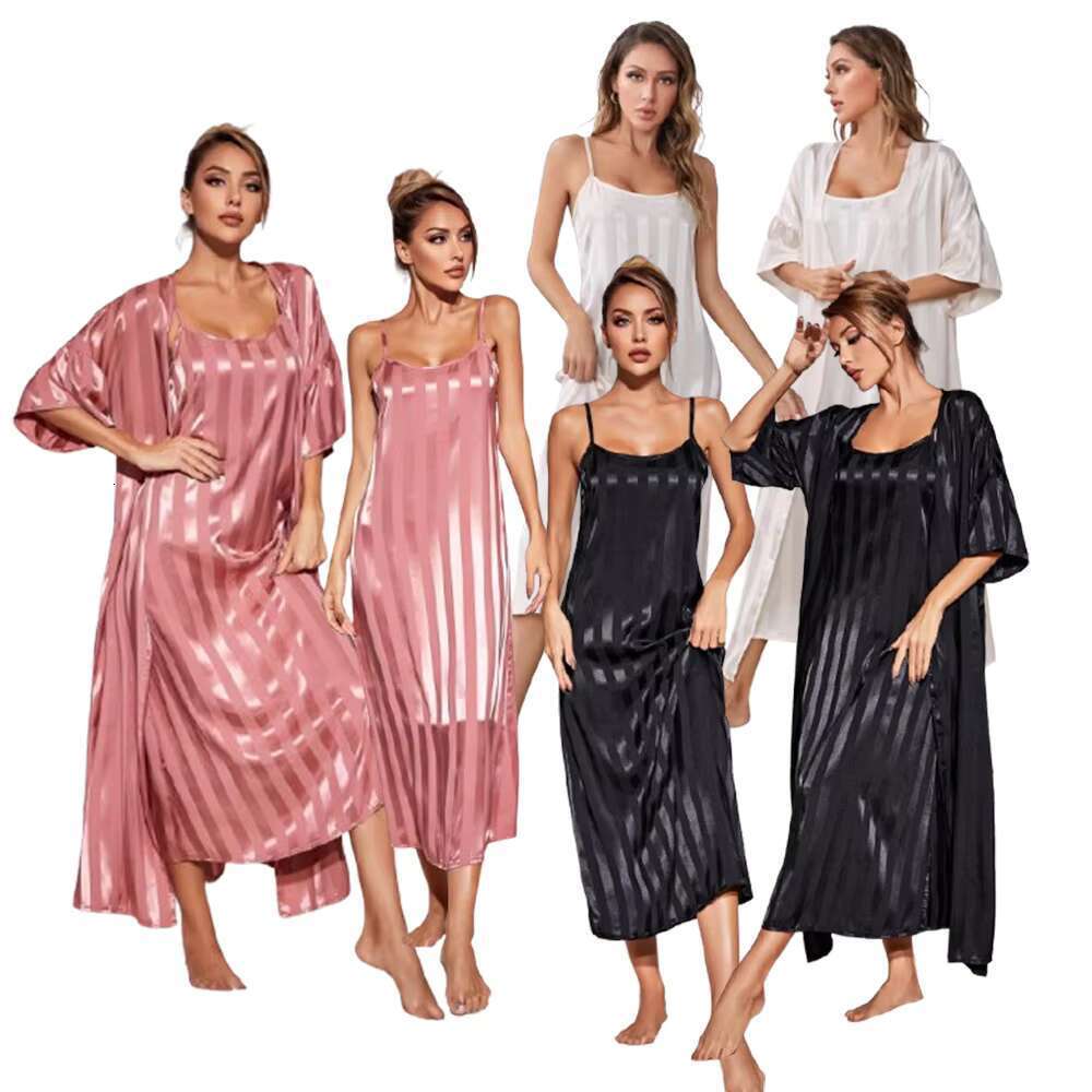 Custom Sets Silk Nightgown Sexy Pijama Sleeveless Dressing Gown For Women